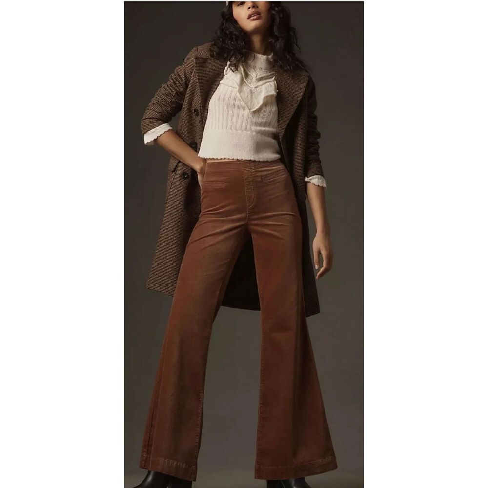 Anthropologie Pilcro Brown Corduroy Velvet Pull-On Wide Leg Flare Pants Size 27